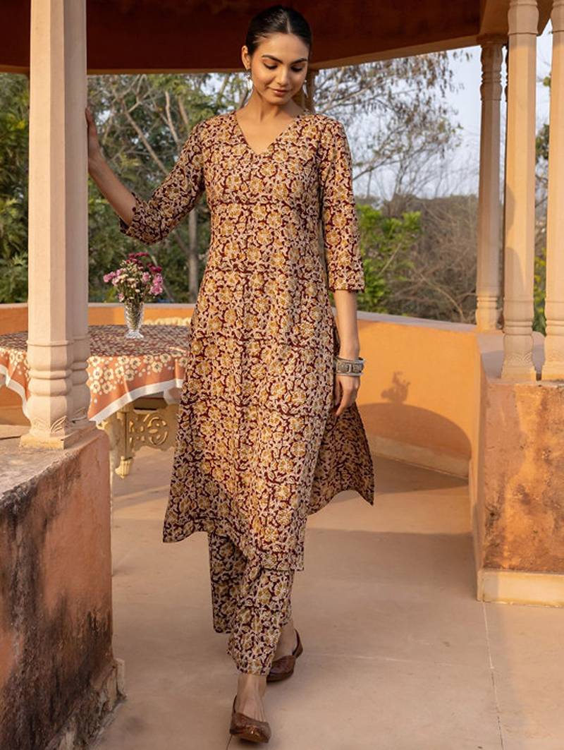 Floral printed cotton kurta with trousers