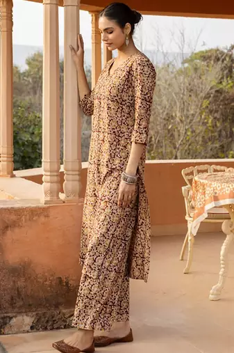 Floral printed cotton kurta with trousers