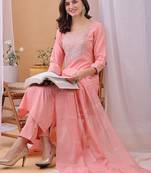 Yoke design sequinned straight kurta with trousers and dupatta