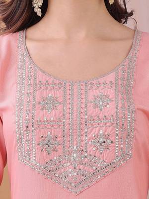 Yoke design sequinned straight kurta with trousers and dupatta 2