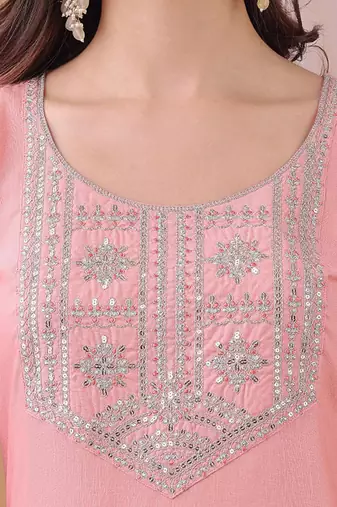 Yoke design sequinned straight kurta with trousers and dupatta