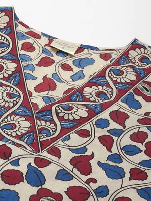 Beige floral printed pure cotton kurta with trousers 2