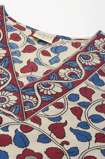 Beige floral printed pure cotton kurta with trousers