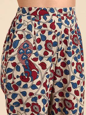 Beige floral printed pure cotton kurta with trousers 3