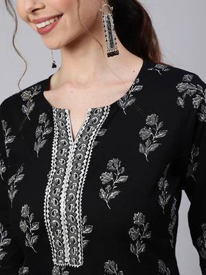 Floral printed round neck pure cotton kurta 2