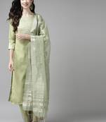 Green yoke design regular republic day kurta with palazzos & dupatta