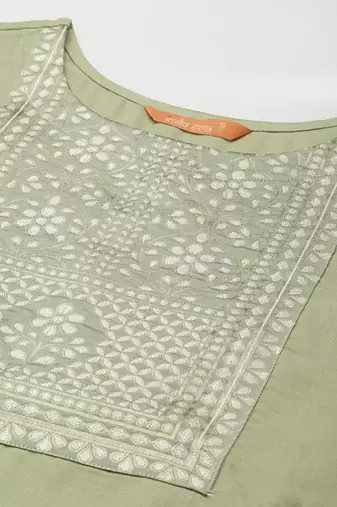 Green yoke design regular republic day kurta with palazzos & dupatta