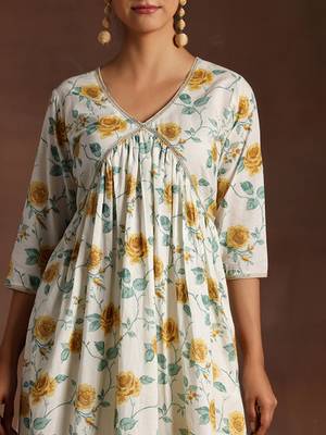 Floral printed pleated gotta patti pure cotton a-line kurta with palazzos 2