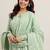 Womens green printed cotton anarkali kurta with trousers & dupatta