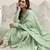 Womens green printed cotton anarkali kurta with trousers & dupatta
