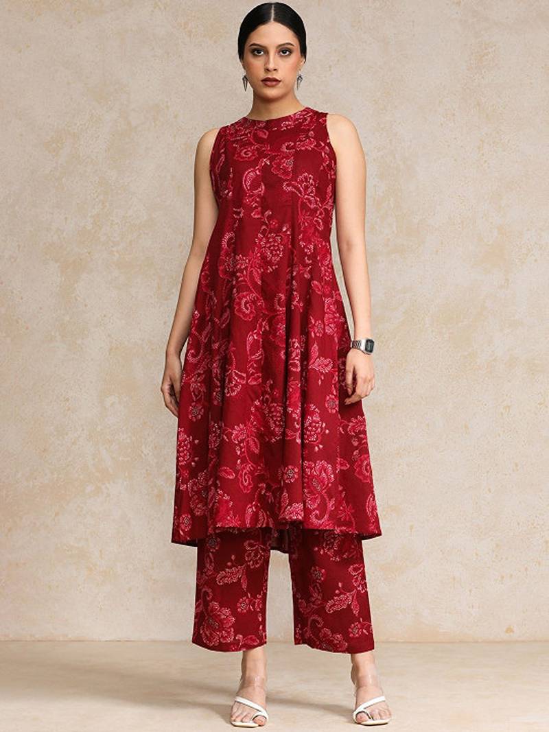 Ethnic motifs printed regular pure cotton kurta with trousers
