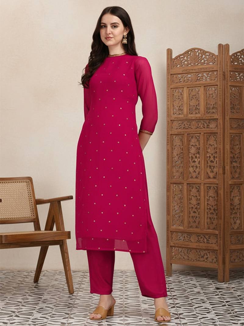 Ethnic motifs embellished straight sequinned kurta with trousers