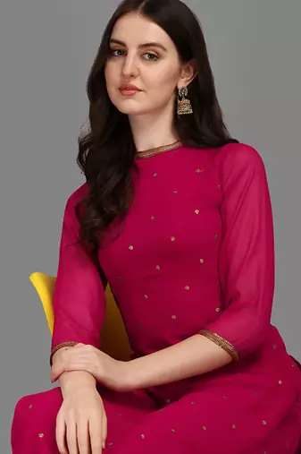 Ethnic motifs embellished straight sequinned kurta with trousers
