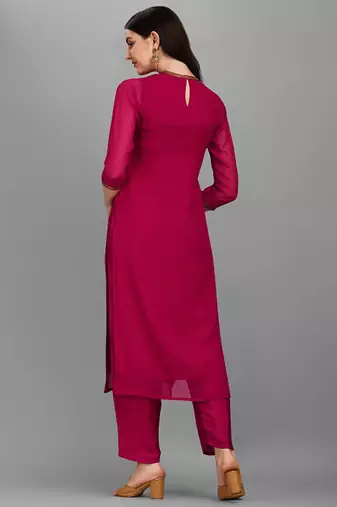 Ethnic motifs embellished straight sequinned kurta with trousers