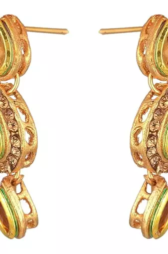 gold metal necklace set with shore kundan design