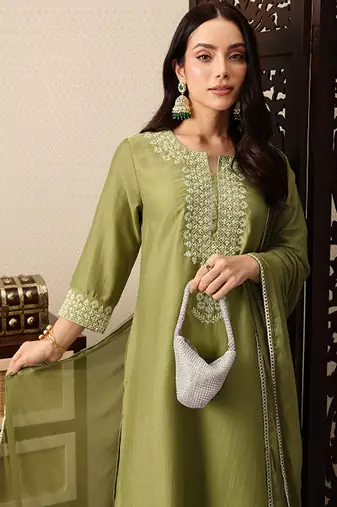 Floral yoke design thread work jashn kurta with palazzos & dupatta