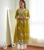 Floral printed flared sleeves thread work summer sheers kurta