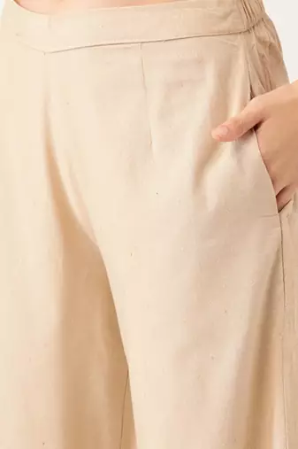 Beige cotton striped kurta with palazzos