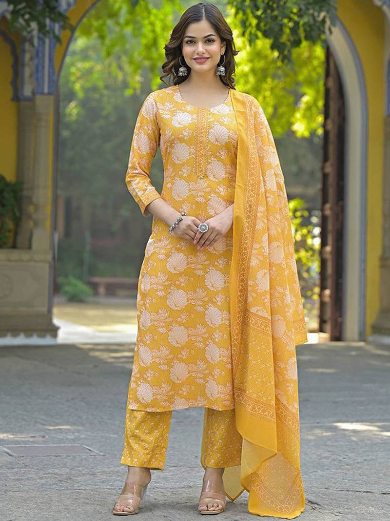 Floral printed regular kurta with trousers & with dupatta