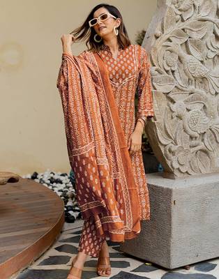 Floral printed gotta patti pure cotton kurta with trousers & with dupatta 1