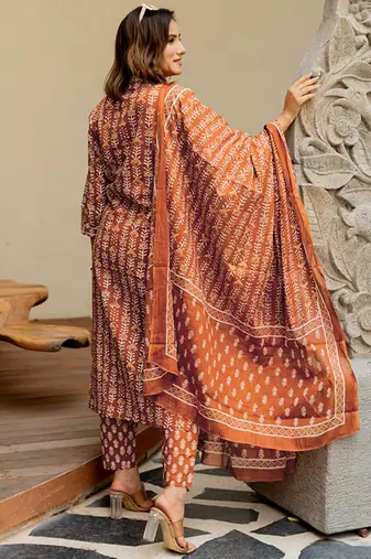 Floral printed gotta patti pure cotton kurta with trousers & with dupatta