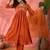 Orange floral embroidered v-neck a-line kurta with trousers and dupatta
