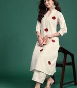 Floral embroidered thread work pure cotton republic day kurta with palazzos