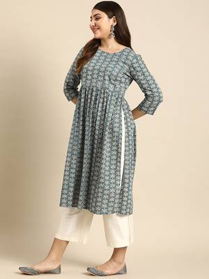 Floral printed high slit pure cotton kurta 3
