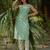 Green & white floral printed straight kurta