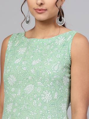 Green & white floral printed straight kurta 3