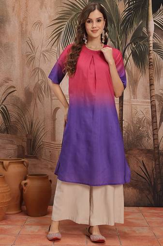 Ombre zari kurta with pleated details