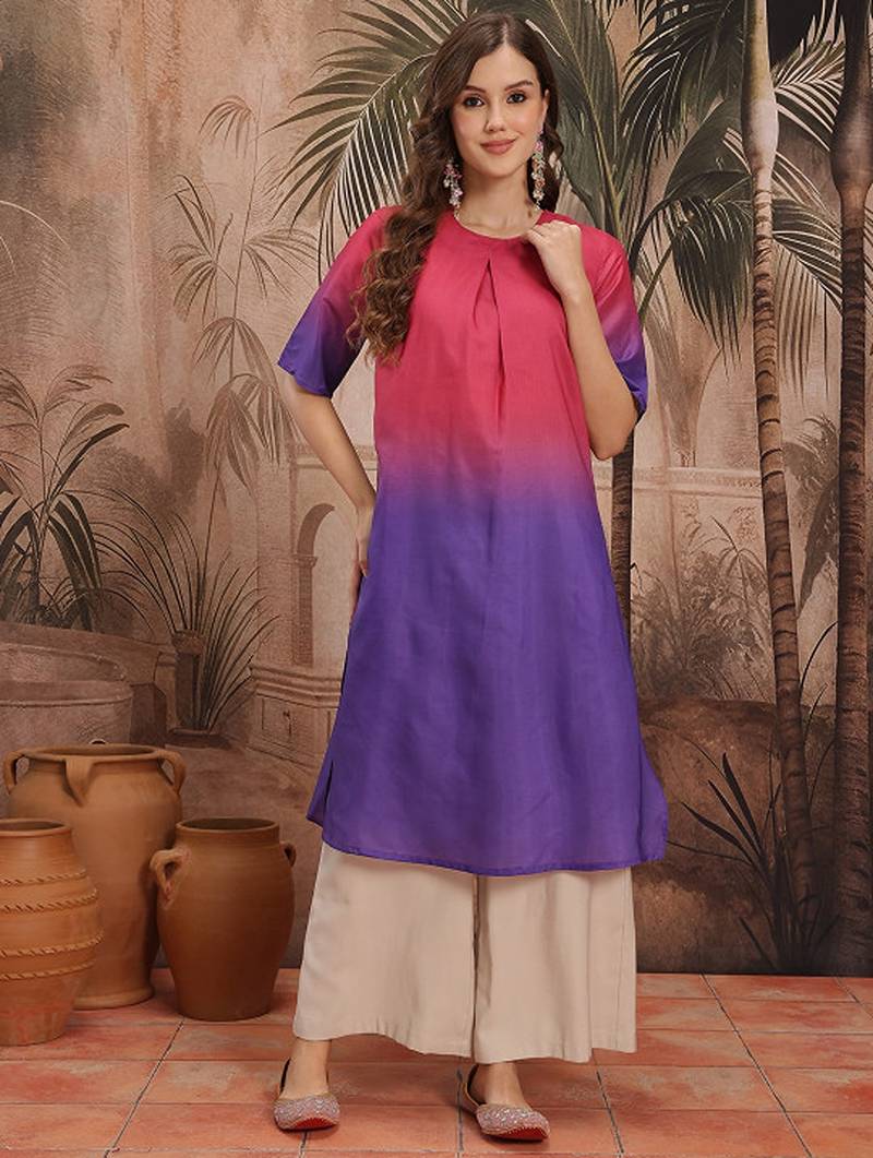 Ombre zari kurta with pleated details
