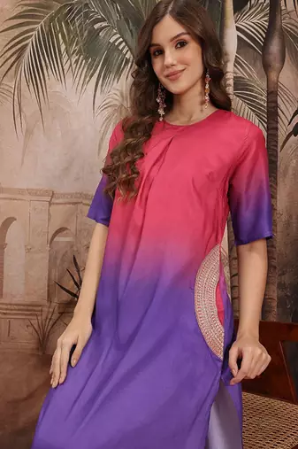 Ombre zari kurta with pleated details