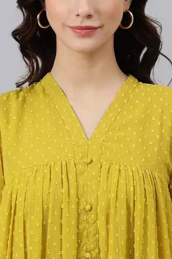 Mustard chiffon self design front slit kurta