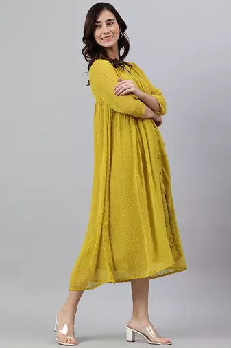 Mustard chiffon self design front slit kurta