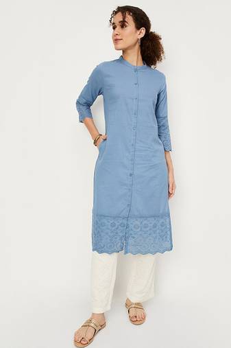 Mandarin collar a-line cotton kurta