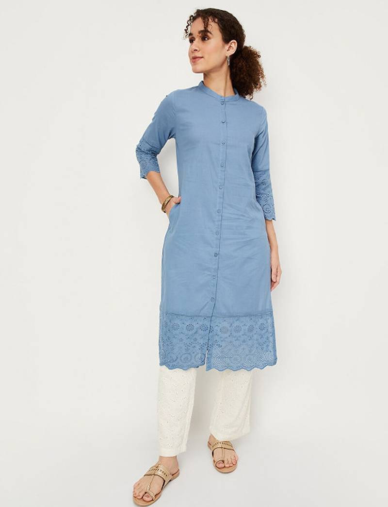 Mandarin collar a-line cotton kurta