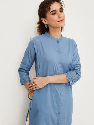 Mandarin collar a-line cotton kurta 2