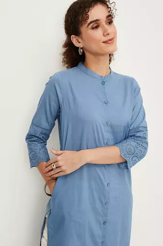 Mandarin collar a-line cotton kurta
