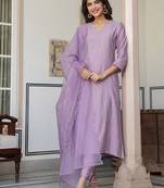 Lavender chinon embellished kurta with pant and dupatta