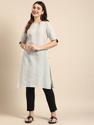 Striped keyhole neck cotton kurta 1