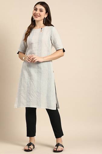Striped keyhole neck cotton kurta
