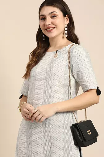 Striped keyhole neck cotton kurta