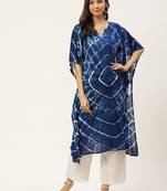 Navy blue & white hand dyed asymmetric kaftan kurta