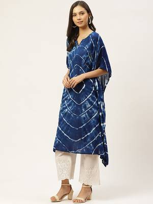Navy blue & white hand dyed asymmetric kaftan kurta 3