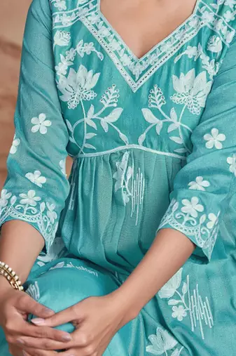 Floral embroidered chikankari summer sheers republic day republic day kurta