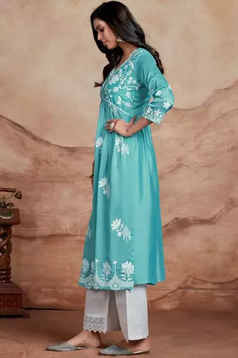 Floral embroidered chikankari summer sheers republic day republic day kurta