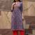 Floral printed notch neck thread work pure cotton a-line kurta