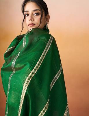 Ethnic motifs embroidered v-neck straight kurta with trousers & dupatta 2