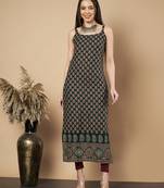 Floral printed shoulder straps boat neck cotton straight kurta